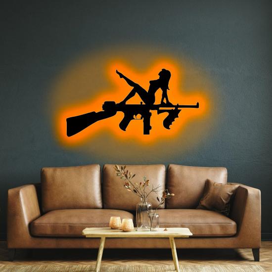 Duvar Dekoru Led Işıklı Silah Güzeli Ful RGB Ful Aydınlatmalı