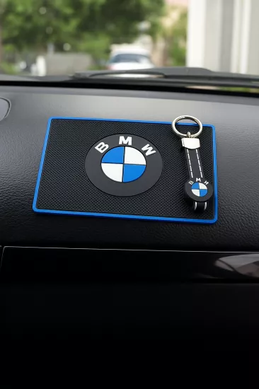 Bm Logolu Araç İçi Torpido Üstü Kaydırmaz Ped ve Anahtarlık Seti