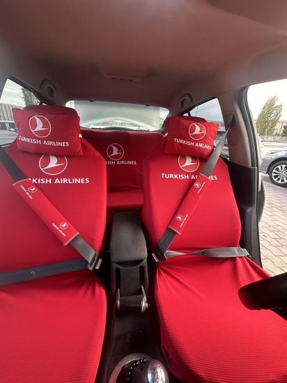 Turkish Airlines Baskılı Oto Servis Kılıfı, Kemer Pedi, Yastık Takımı Thy Kırmızı