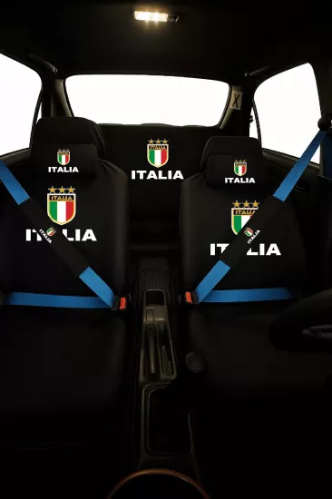 Italia Baskılı 8 Parça Oto Koltuk Servis Kılıf Seti (Ön + Arka Set, 2 Boyun Yastığı, 2 Kemer Kılıfı)