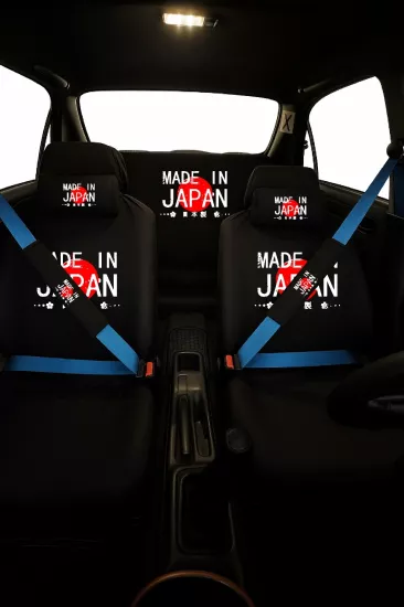Made in Japan Baskılı 8 Parça Oto Koltuk Servis Kılıf Seti (Ön + Arka Set, 2 Boyun Yastığı, 2 Kemer Kılıfı)