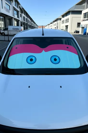 Araba Ön Cam Güneşlik – Karikatür Göz Desenli Katlanabilir Isı ve Işık Koruyucu