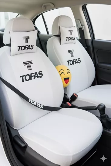 Tofaş 9 Parça Oto Koltuk Kılıf Seti (Ön + Arka Set, 2 Boyun Yastığı, 2 Kemer Kılıfı, Emoji Yastık)