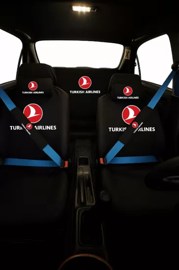 Thy  Baskılı 8 Parça Oto Koltuk Servis Kılıf Seti (Ön + Arka Set, 2 Boyun Yastığı, 2 Kemer Kılıfı)