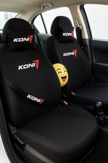 KONI 9 Parça Oto Koltuk Kılıf Seti (Ön + Arka Set, 2 Boyun Yastığı, 2 Kemer Kılıfı, Emoji Yastık)