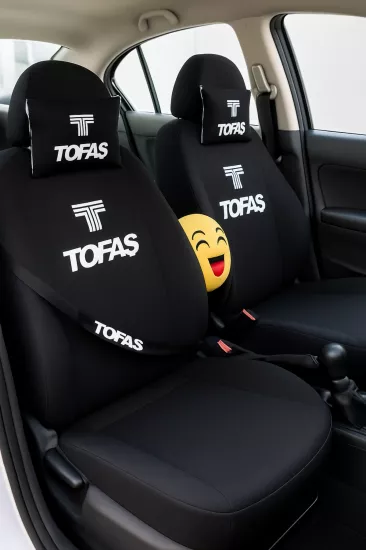 Tofaş 9 Parça Oto Koltuk Kılıf Seti (Ön + Arka Set, 2 Boyun Yastığı, 2 Kemer Kılıfı, Emoji Yastık)